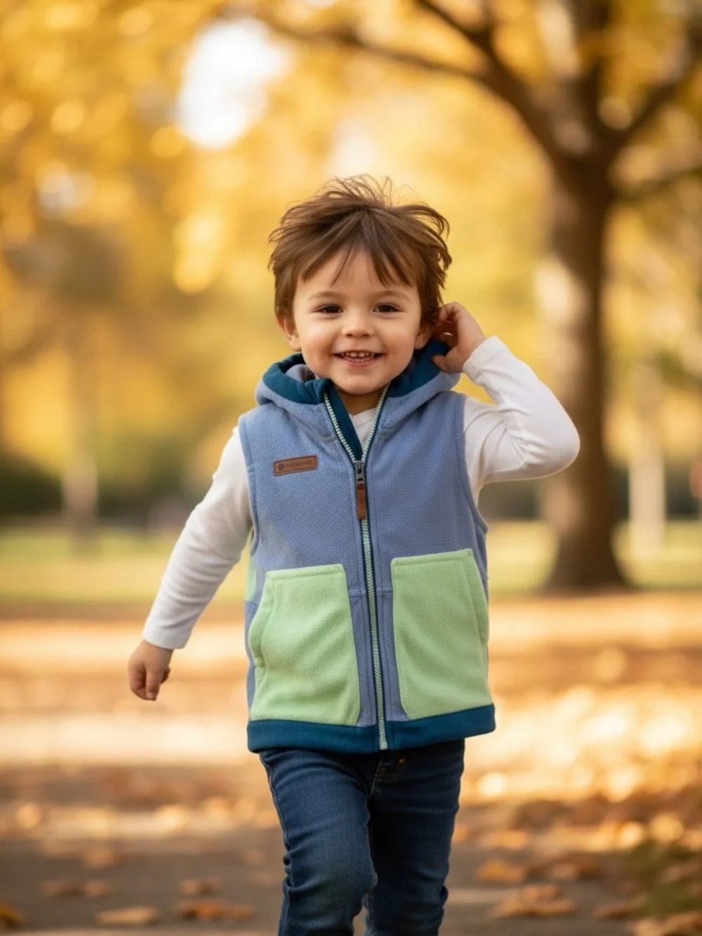 Obermeyer Heritage Collection Kids XL Fleece Hooded Vest Bear Ears Colorblock